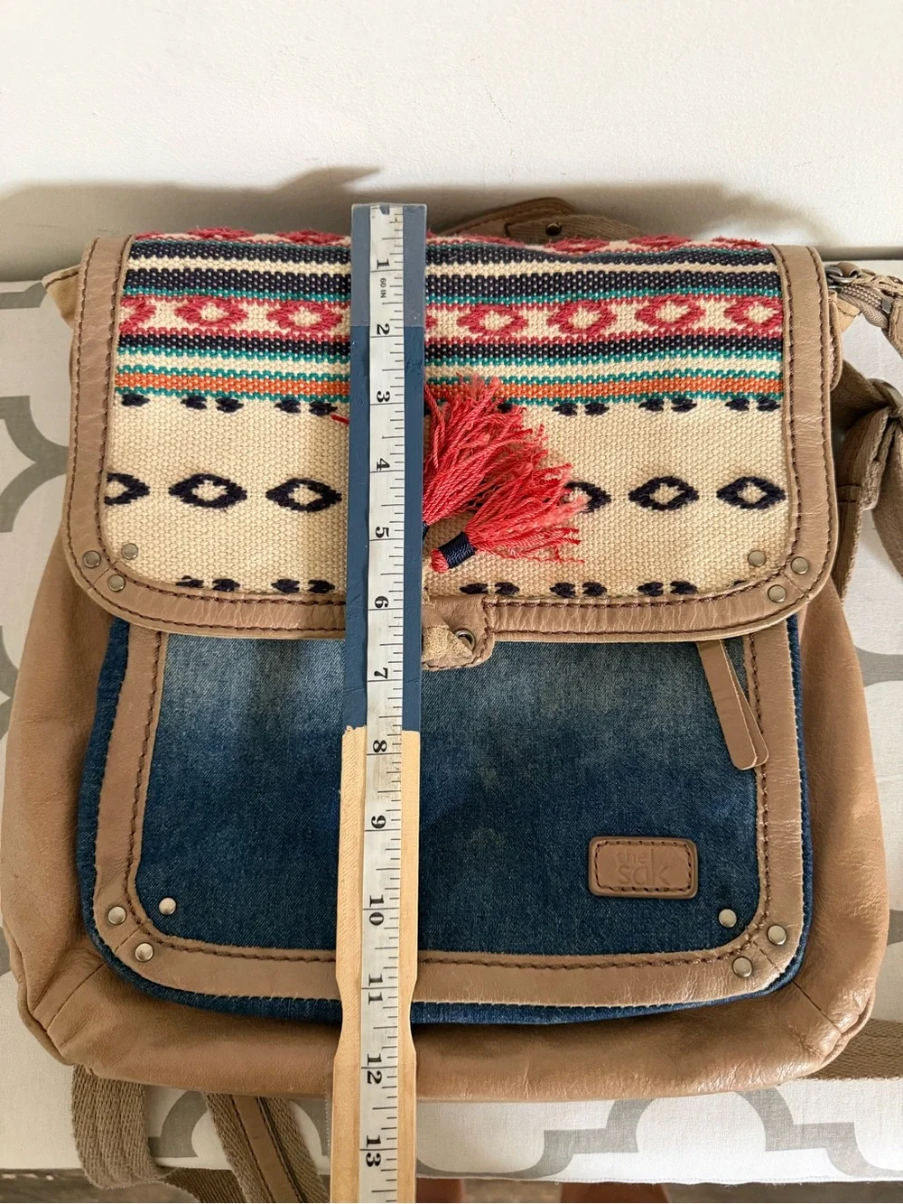 The Sak Boho Canvas & Denim Backpack Purse - Tan, Cream, Blue, Red